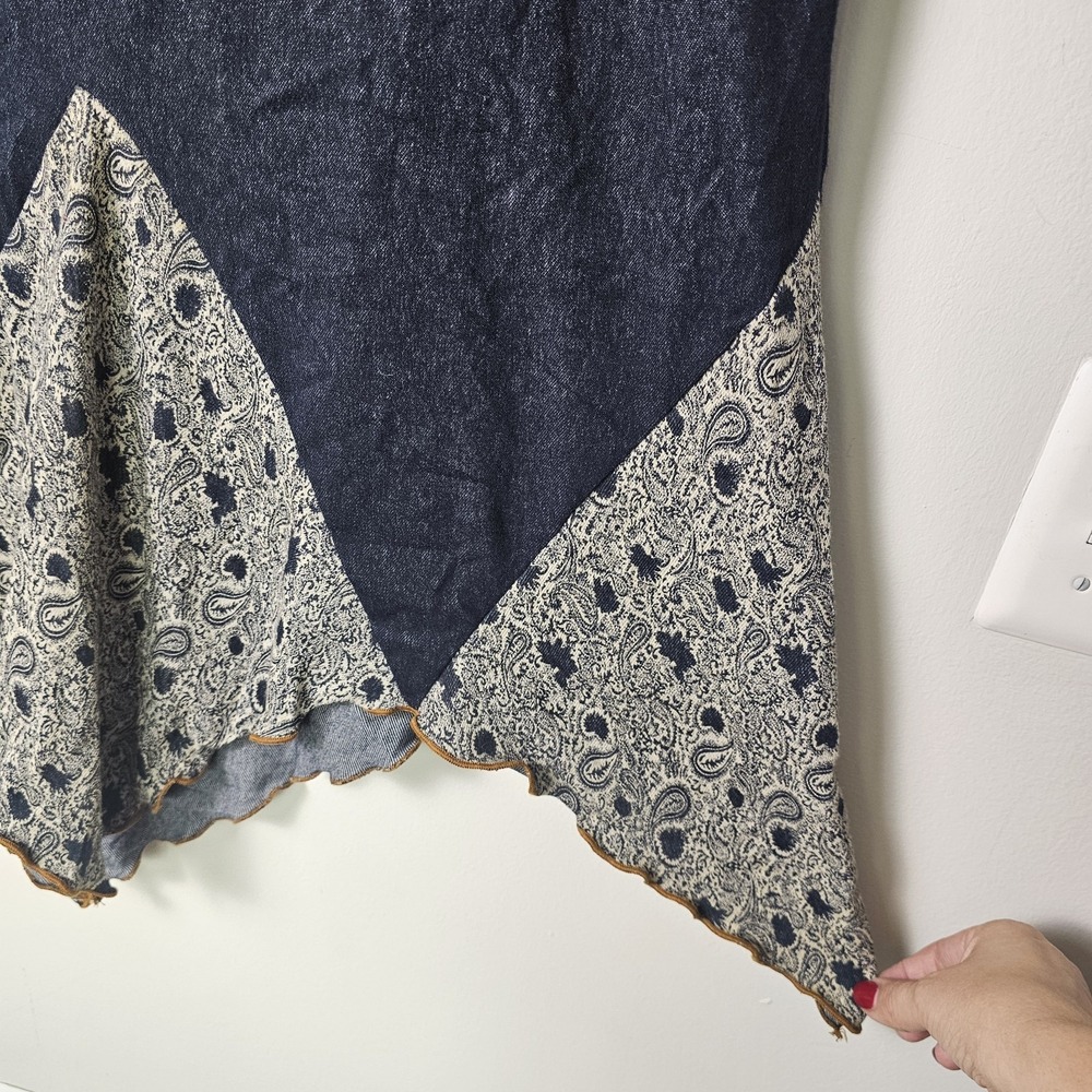 VTG XL Blue Knit Midi Skirt A-Line Asymmetric Hem Floral Print Accent Y2K Fairy - Picture 5 of 7